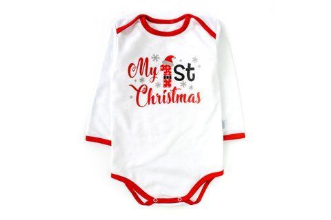 Бодік зі святковою тематикою My First Christmas білого кольору (68 см) d352-3-нгтг-68 фото