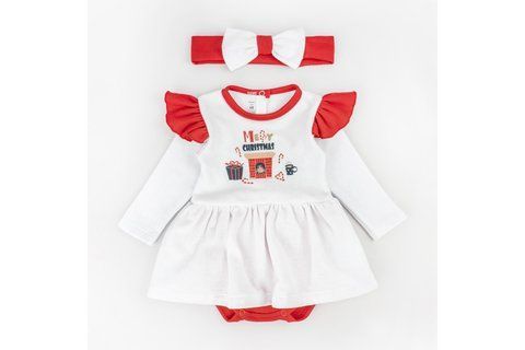 Боді зі вшитою спідничкою з тканини з начісом Christmas mood d373-58-68 фото