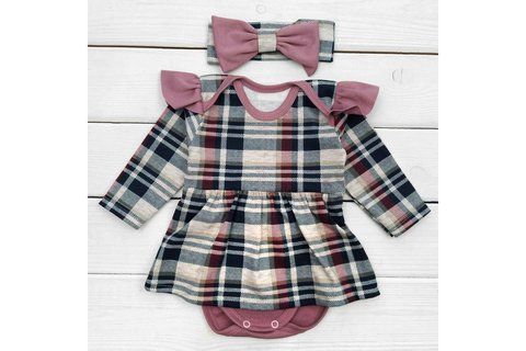 Боді плаття і пов'язка в клітинку Polly d9-55-7-56 фото