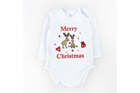 Боди-лодочка для младенцев с длинным рукавом Christmas reindeer двунитка с начесом 304213-62 фото
