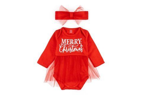 Боди-платье новогоднее с фатиновой юбкой Merry Christmas футер 333182-1-68 фото