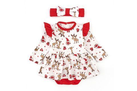 Боди-платье для девочки с крылышками и повязкой с оленями Christmas reindeer 332113-68 фото