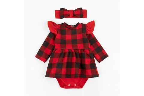 Боді-сукня для дівчинки у клітинку з крильцями та пов'язкою Plaid d373-2кл-нв-74 фото