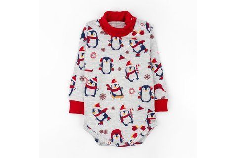 Боді новорічне з високою горловиною та начісом з пінгвінами Christmas penguin d329пг-нв-68 фото